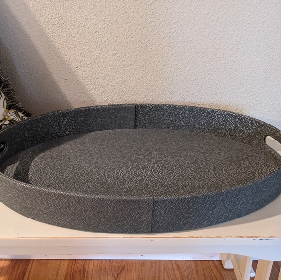 Studio McGee x Threshold Large Oval Leather Shagreen Tray Green discontinued - Picture 1 of 4